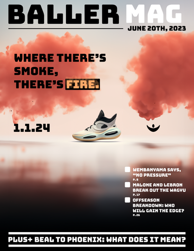 Cover poster for concept magazine, Baller Mag, with a sneaker and red smoke effects