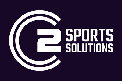 Full lockup logo of C2 Sports Solutions on a purple background