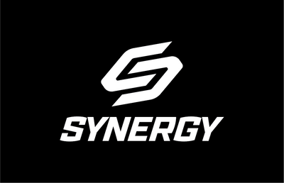 White 'SYNERGY' logo on a black background