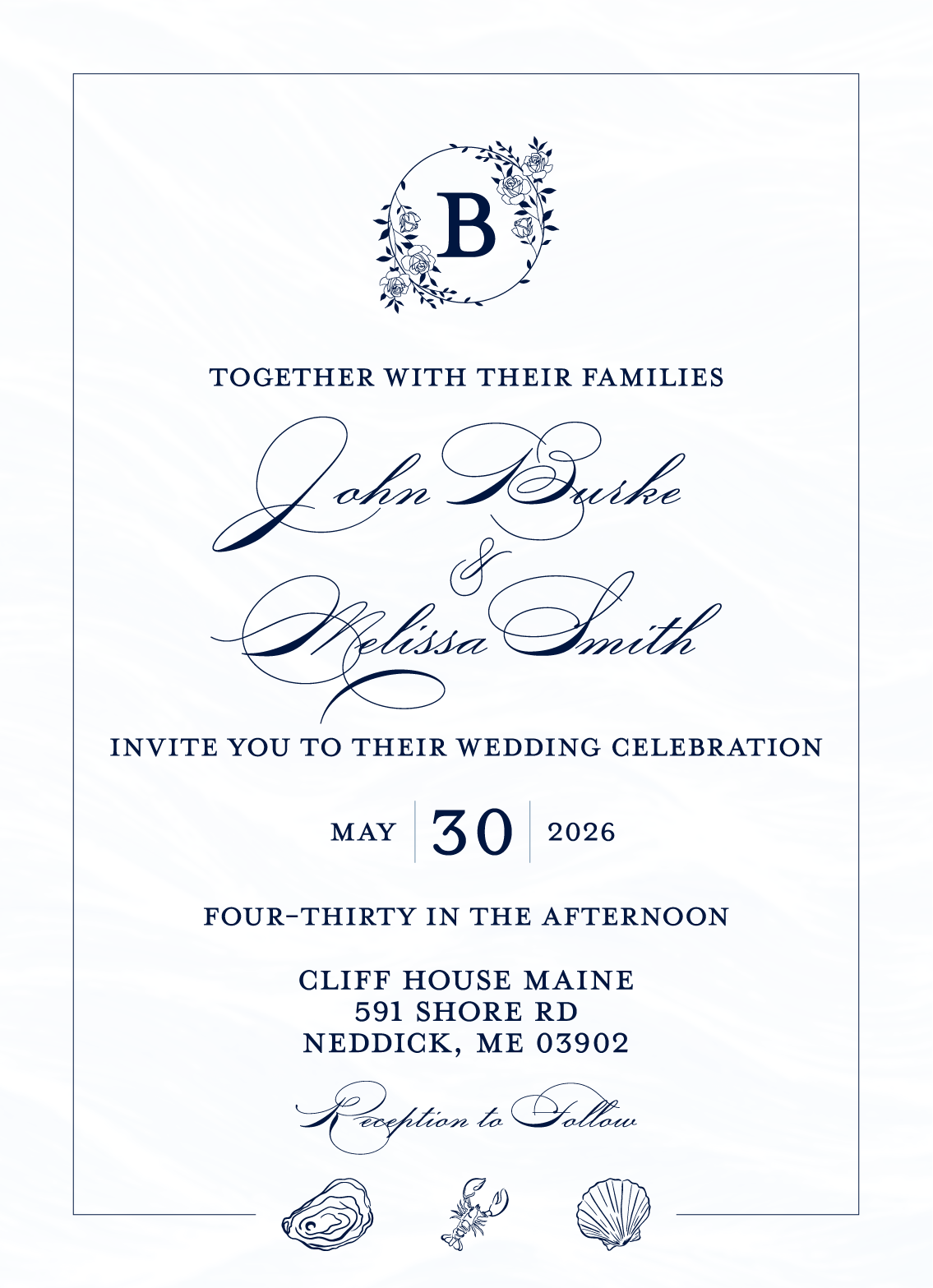 Coastal New England Wedding Invite Design