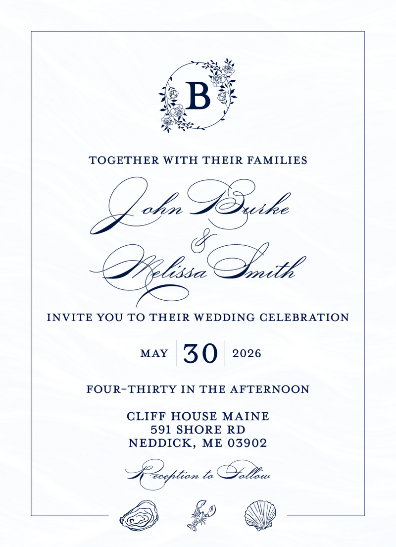 Coastal New England Wedding Invite Design